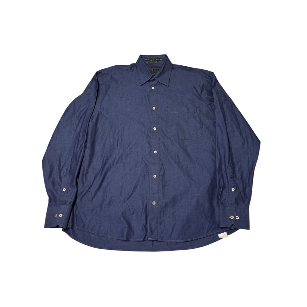 PRINCIPE 100s Two Ply Cotton Dress Shirt Mens Long Sleeve Made Italy Blue Stripe